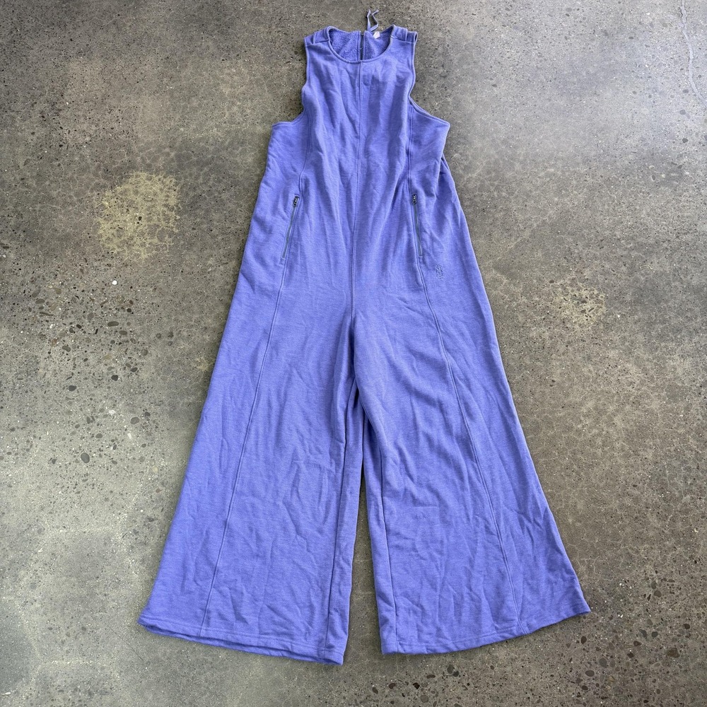 FP Movement Jumpsuit Womens Large Purple Sleeveless Wide Leg Zip Pockets